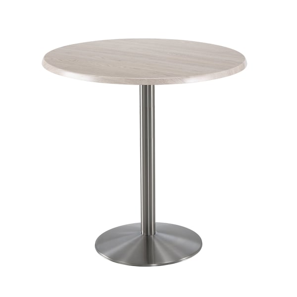 42" Tall OD214 Stainless Steel Table Base 22" Diameter 36" Diameter White Ash Top